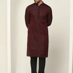 KISAH Floral Woven Design Thread Work Mandarin Collar Kurta With Churidar-picture-24