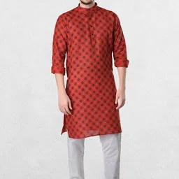 SHIWAM ETHNIX Men Red Floral Kurta with Churidar-image-6