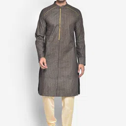 KISAH Men Black & Gold Printed Kurta with Churidar-picture-53