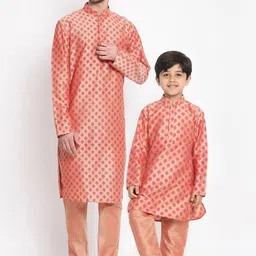 VASTRAMAY Men Pink Block Printed Kurta with Churidar-image-69