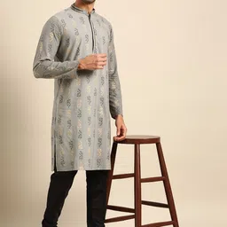 Amodh by Kisah Men Green Ethnic Motifs Printed Kurta with Churidar-picture-43