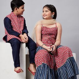 Stylo Bug Boys Navy Blue Ethnic Motifs Printed Kurta with Churidar-picture-26