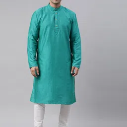 TATTVA Men Blue Pure Cotton Kurta with Churidar-image-17
