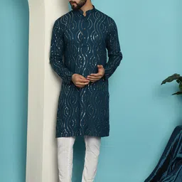 SOJANYA Sequinned Embellished Regular Pure Cotton Kurta with Churidar-picture-1
