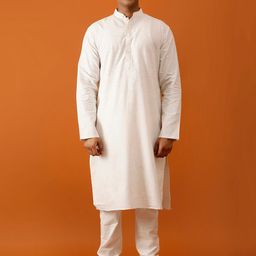 Streaks & Crosses Woven Design Mandarin Collar Pure Cotton Straight Kurta With Churidar-image-57