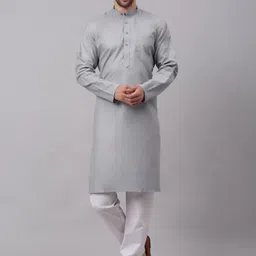 NEUDIS Men Grey Pure Cotton Kurta with Churidar-image-74
