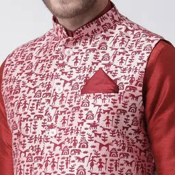 DEYANN Regular Dupion Silk Kurta with Pyjamas and Nehru Jacket image 2