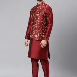 Hangup Men Maroon Regular Dupion Silk Kurta with Churidar image 5