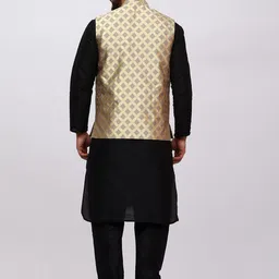 MAG Mandarin Collar Regular Dupion Silk Kurta with Churidar & Nehru jacket image 4