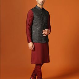 KISAH Regular Kurta With Churidar & Woven Design Nehru Jacket image 4
