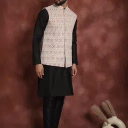 Anouk Embroidered Regular Thread Work Kurta With Churidar & Nehru Jacket image 4