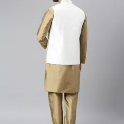 Hangup Men Khaki Regular Dupion Silk Kurta with Churidar & Nehru Jacket image 4