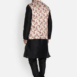 Armaan Ethnic Mandarin Collar Dupion Silk Kurta with Churidar And Printed Nehru Jacket image 5