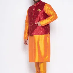 VASTRAMAY Plus Size Mandarin Collar Kurta and  Dhoti Pants With Nehru Jacket image 5