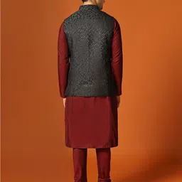 KISAH Regular Kurta With Churidar & Woven Design Nehru Jacket image 5