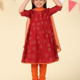 Fabindia Girls Printed Cotton Silk Regular A-Line Kurta with Churidar & Dupatta-picture-32