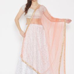Clora Creation Peach-Coloured & Gold-Toned Ethnic Motifs Embroidered Dupatta-7