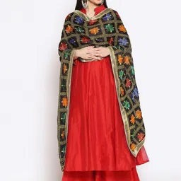 Dupatta Bazaar Black & Gold-Toned Embroidered Dupatta with Phulkari-picture-38