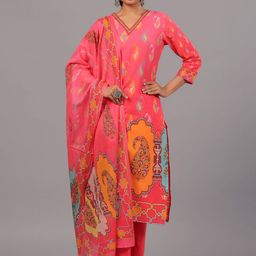 Amchoor Ethnic Motifs Printed V-Neck Straight Kurta With Trousers & Dupatta-picture-11
