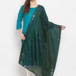 Clora Creation Green Ethnic Motifs Embroidered Dupatta with Mirror Work-10