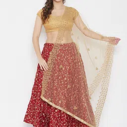 Clora Creation Beige & Gold-Toned Ethnic Motifs Embroidered Net Dupatta-25