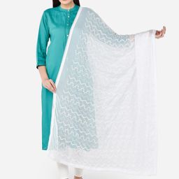 Dupatta Bazaar White Embroidered Chiffon Dupatta-14
