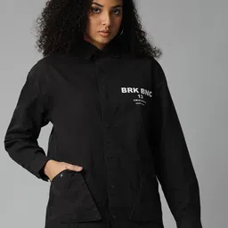 Breakbounce Black & White Typography Printed Cotton Tailored Jacket-23