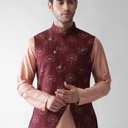 KISAH Men Maroon Printed Nehru Jacket-21