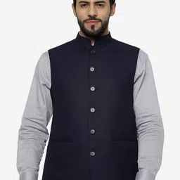 JADE BLUE Mandarin Collar Woollen Nehru Jacket-picture-35