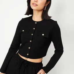max Women Polyester Crop Tailored Jacket with Embroidered-image-9