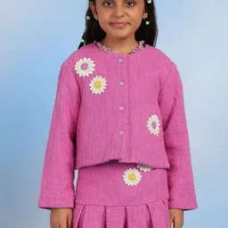 BAESD Girls Collarless Self Design Cotton Casual Tailored Jacket-image-81