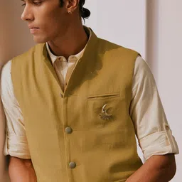 Andamen Heritage Men Nehru Textured Lightweight Tailored Jacket-49