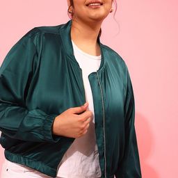 CURVY STREET Plus Size Mock Collar Bomber Jacket-56