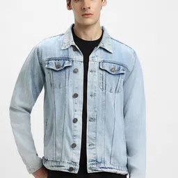 Dennis Lingo Washed Spread Collar Long Sleeves Denim Jacket-image-19