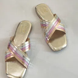 Bowtoes Textured Striped Cross Strap Open Toe Flats-9