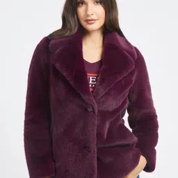 GUESS Women Solid Lapel Collar Biker Jacket-image-83