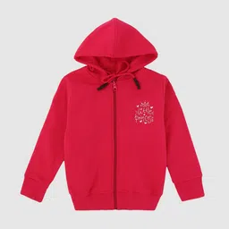 DYCA Girls Fuchsia Printed Cotton Hooded Open Front Jacket-image-7