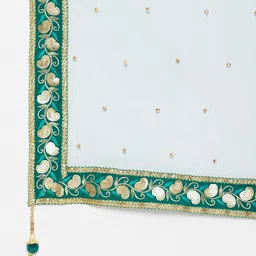 Clora Creation Green & Gold-Toned Ethnic Motifs Embroidered Dupatta with Sequinned image 3