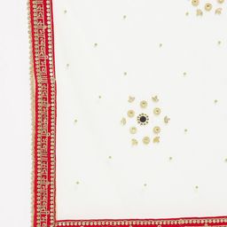 Clora Creation Beige & Red Ethnic Motifs Embroidered Net Dupatta with Beads and Stones image 5