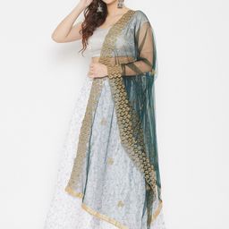 Clora Creation Green & Gold-Toned Embroidered Dupatta with Thread Work image 5