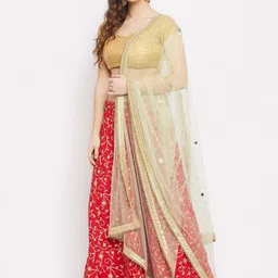 Clora Creation Gold-Toned Ethnic Motifs Embroidered Dupatta with Beads and Stones image 2