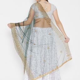 Clora Creation Green & Gold-Toned Embroidered Dupatta with Thread Work image 4
