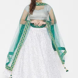 Clora Creation Green & Gold-Toned Ethnic Motifs Embroidered Dupatta with Sequinned image 4