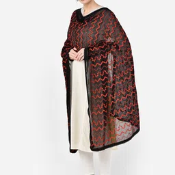 Dupatta Bazaar Black & Red Embroidered Dupatta image 3