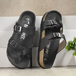 AfroJack Men Buckle Detailed Leather Sliders-27