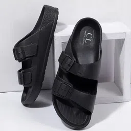 Carlton London Men Black Solid Sliders-image-89