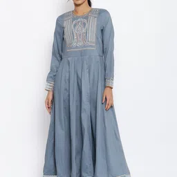 WISHFUL Women Blue Ethnic Motifs Embroidered Ethnic Maxi Dress-image-45