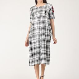 The Mom Store Checked Maternity A-Line Midi Dress-image-35