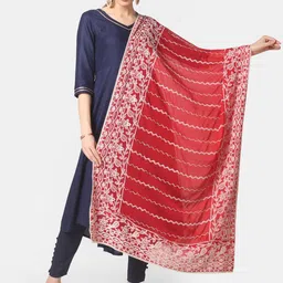 Dupatta Bazaar Red & White Ethnic Motifs Embroidered Dupatta with Chikankari-picture-3