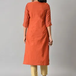 W Women Orange Ethnic Motifs Woven Design With Zari Work Kurta image 5